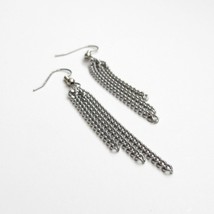 Stainless steel three chain earrings, dangle earrings, long curb chain earrings - £15.81 GBP