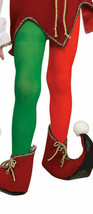 Child Half Red Green Elf Tights Christmas Helper Jester Unisex Clown Hose Large - £6.22 GBP