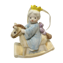 Vintage 2000 Mudpie Ceramic Prince Boy Rocking Horse Christmas Ornament 3.5 x 3&quot; - $14.83