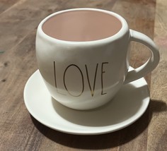 Rae Dunn Pink White with Gold LL LOVE Valentine’s Day Cup And Saucer - $249.37 MXN
