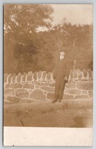 RPPC Handsome Gentleman Poses At Stone Wall For Portrait Postcard K23 - £7.03 GBP