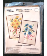 Vtg 1974 Family Circle Crewel Twins KIT Daisies &amp; Thistles TWO 5 x 7 des... - $339.28 MXN
