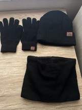 Beanie Hat, Neck Warmer, &amp; Gloves Set  Unisex  3-Pieces Black NEW - £15.67 GBP