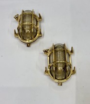 Pair Of 2 Mid Century Old Brass Metal Bulkhead Ceiling Wall Mount Light Fixture - $248.49