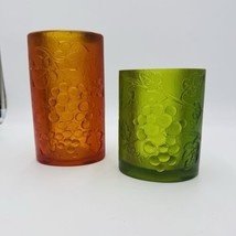 MCM Sascha Brastoff Candle Holder Vase Signed Green Amber Embossed Fruit - $108.00