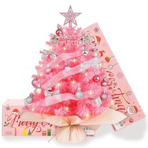 20&quot; Mini Pink Christmas Tree, Artificial Small Christmas Tree With Lights, Table - £33.82 GBP