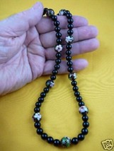 (v260-A) Onyx Black Cloisonne traditional bead Necklace JEWELRY - £59.21 GBP