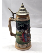 Vintage WESTERN GERMANY Made 12&quot; Beer Stein With Lid &amp; Hand Painted Hunt... - $33.91 CAD