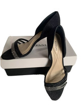 Alfani women&#39;s shoes black embellish GIORJAH2 sz 7.5M open toe beaded 3&quot; heel - £31.64 GBP