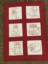 Vintage Hand Quilted Baby Blanket Cats Kitties 25&quot;x18&quot; 1980s - £27.96 GBP