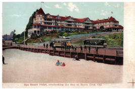 Sea Beach Hotel Santa Cruz w Beach &amp; Street Cars Vintage California Postcard - £7.78 GBP