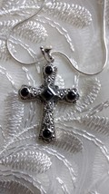 Sterling Silver Black Onyx Cross Marcasite Pendant With Sterling silver 16 inch  - £38.03 GBP