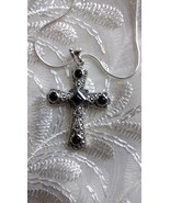 Sterling Silver Black Onyx Cross Marcasite Pendant With Sterling silver ... - $913.62 MXN