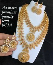 Bollywood Stil Indisch Vergoldet Cz Ad Braut Halskette Ohrringe Schmuck Set - £215.63 GBP