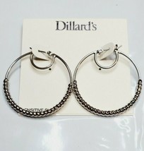 Dillard&#39;s Rhodium Plated Silver Twist Hoop Earrings Sensitive Skin New 1.5 Inch - £10.70 GBP