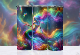 Mystical Mermaid 20oz Skinny Tumbler Wrap - Neon Colors Rainbow Alcohol ... - £3.37 GBP