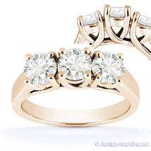 Round Brilliant Cut Moissanite 3-Stone Setting Engagement Ring in 14k Rose Gold - £926.76 GBP+