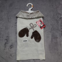 Simply Dog Holiday Apparel Size Medium Mittens Fur Collar Sweater Ivory Beige - £15.90 GBP