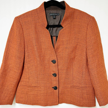 Lafayette 148 Blazer Jacket Virgin Wool Stretch Boucle Fitted Rust Caree... - $48.51