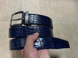 Size 38&quot; Genuine Navy Blue Alligator Crocodile Leather Skin Belt Width 1.3&quot; - £48.49 GBP
