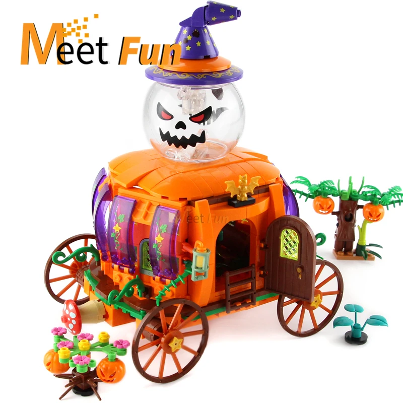 Halloween 4in1 Pumpkin Wagon Rotatable Ambient Lighting Parts Luminous DIY Scene - £38.11 GBP