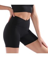 Women Cross Waist Workout Shorts High Waisted Biker Shorts (Black,Size:L) - £12.15 GBP