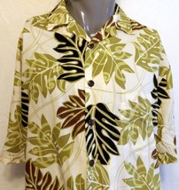 Hilo Hattie Monstera Leaves Hawaiian Rayon Shirt Size Medium Colorful Aloha - $34.64
