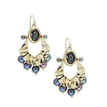 Alexis Bittar Gold Navette Crystal Pearl Chandelier Large Drop Earrings NWT - $172.76