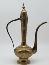 Brass Teapot or Oil Vessel India Lamp Etched Brass with Hinged Lid - $18.77