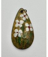 Vintage Large Hand Painted Pendant Teardrop Flowers 2.5&quot; Metal Artisan F... - $22.95 CAD