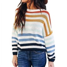 Rainbow Striped Boho Colorful Knit Sweater Women XL Gorpcore Cozy Soft Oversized - £39.44 GBP