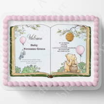 POOH BEAR BABY Shower Cake Topper Edible Image pooh bear book Nursery de... - £16.26 GBP+
