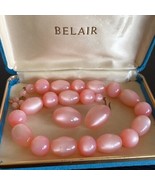 Vintage pink pearly lucite necklace &amp; earrings set Belair blue velvet box - £40.71 GBP