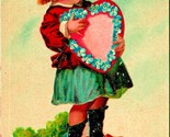 Dutch Girl Clogs Flower Wreath Valentine&#39;s Day Clapsaddle 1910s Vtg Post... - $12.42