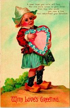 Dutch Girl Clogs Flower Wreath Valentine&#39;s Day Clapsaddle 1910s Vtg Postcard - £9.75 GBP