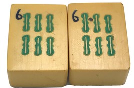 Lot of 2 Vtg MATCHING Six Bamboo Cream Yellow Bakelite Mahjong Mah Jong Tiles - $13.51