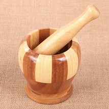 Bamboo Mortar and Pestle Spice Pounder Set Cuisine Spice Press Mixing Pot ! - £23.59 GBP