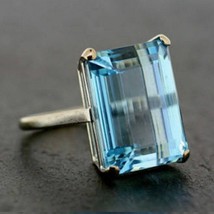 9.00Ct Blue Emerald Cut Aquamarine Cocktail Ring,Solitaire Ring,Big Diamond Ring - £80.38 GBP