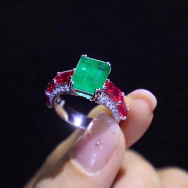 Luxury Retro 100% solid 925 sterling silver Lab Gemstones Diamond ruby emerald R - £86.84 GBP