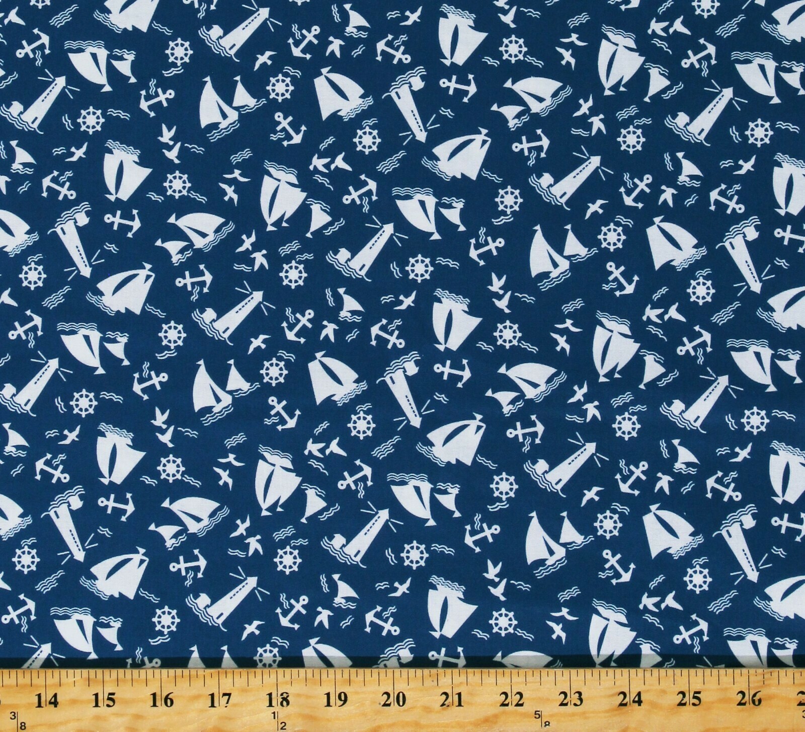 Cotton Sailboats Lighthouses Anchors Nautical Beach Fabric Print by Yard... - $13.95