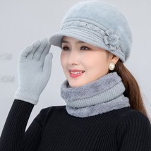 Winter hat female    hat bib glove suit flower beret middle-aged elderly plus ve - £60.74 GBP