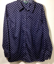 Lauren Ralph Lauren Women&#39;s 2X Blouse Dark Navy White Polka Dots Button-... - £16.93 GBP