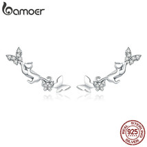 Real 925 Silver Cat &amp; Butterflies Stud Earrings for Women Statement Fine Jewelry - £19.48 GBP
