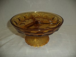 Thumb Print Amber Glass Pedestal Divided Dish - £19.92 GBP