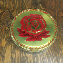 Vintage empty Shirley Jean fruit cake container round with red rose flow... - £15.89 GBP