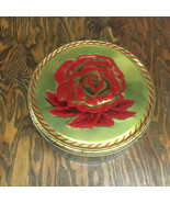 Vintage empty Shirley Jean fruit cake container round with red rose flow... - $19.75