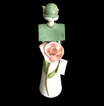 Vintage French Figurine Woman w/Rose Signed Piero 13.5&quot; Tall Porcelain And Metal - £58.42 GBP