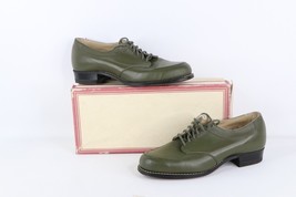 NOS Vtg 90s Streetwear Womens 7 EE Chunky Heel Leather Shoes Avocado Gre... - $128.65