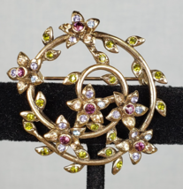 Vintage 1950's Signed Monet Flower Rhinestone Spiral Wreath Leaf  Boho B... - $23.77