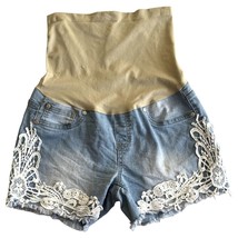 Bella Vida Maternity Jean Shorts Womens Size S Lace Embroidered Raw Hem Stretch - £14.84 GBP